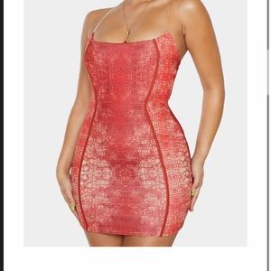 SNAKE SKIN PRINT CLEAR STRAP PLT DRESS